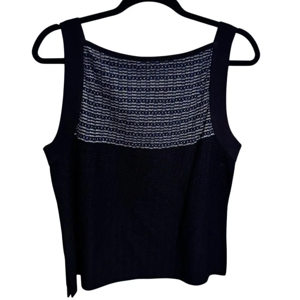 MISOOK- 2 Piece Matching Tank Sweater Set Black Blue Metallic, Size L Petite